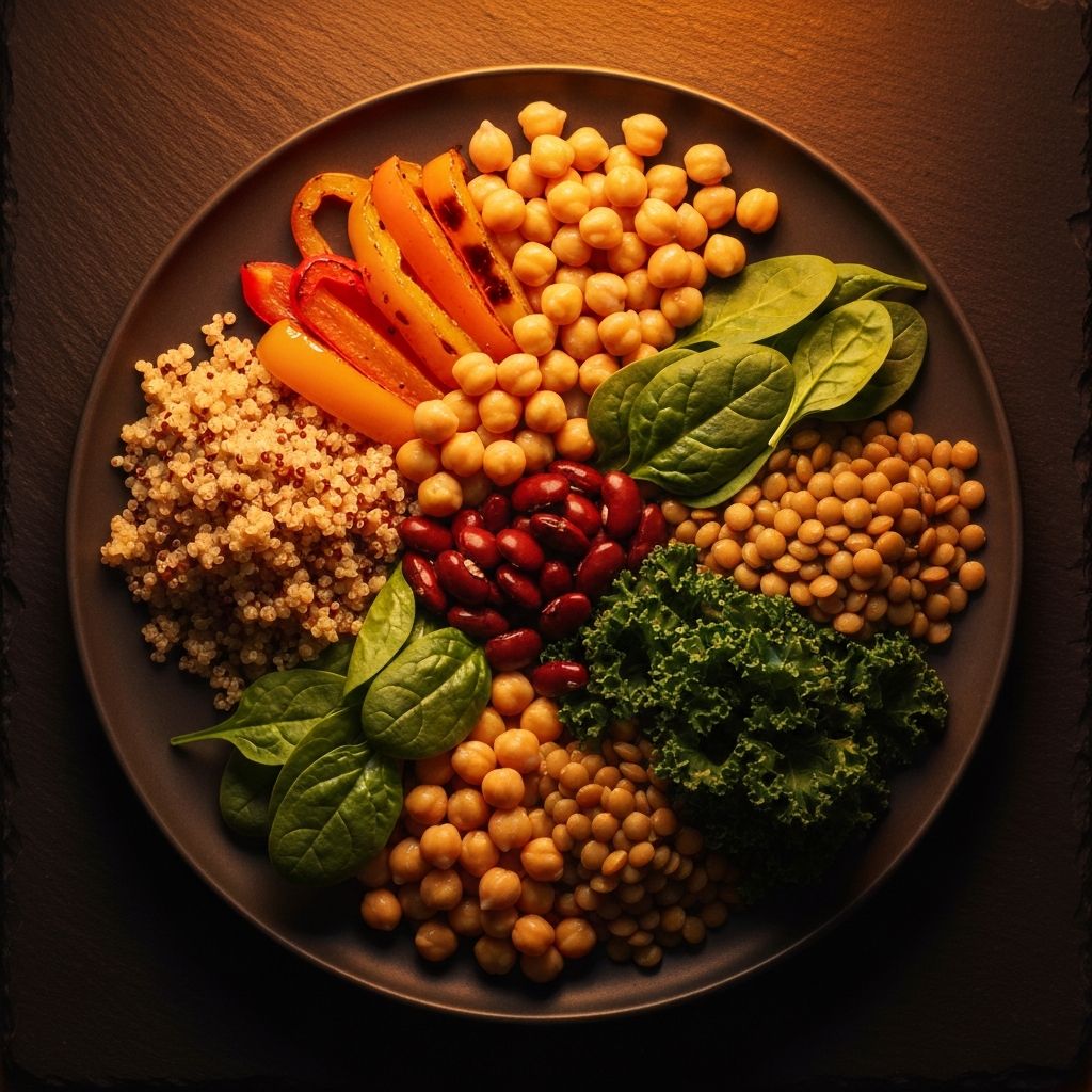 A perfectly balanced meal bowl with colorful whole foods including quinoa and roasted vegetables on a dark slate surface